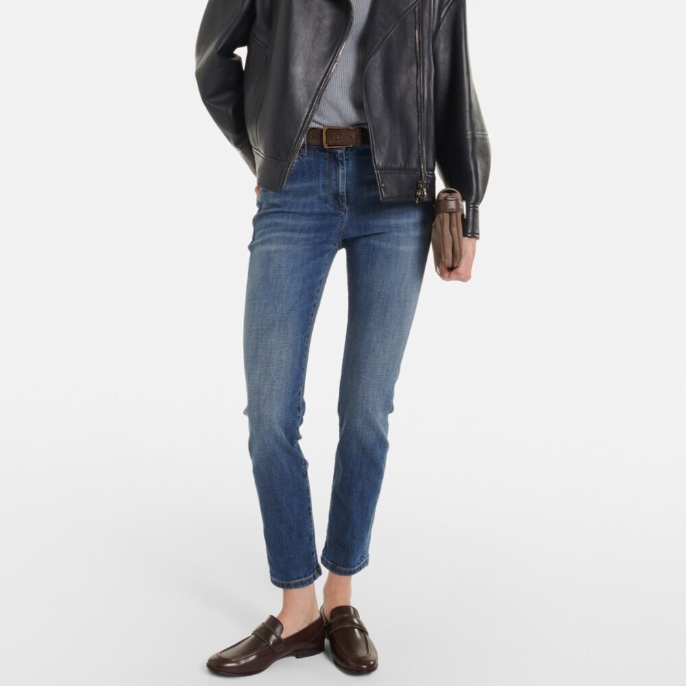 Brunello Cucinelli Women's Skinny Jeans in Medium Blue